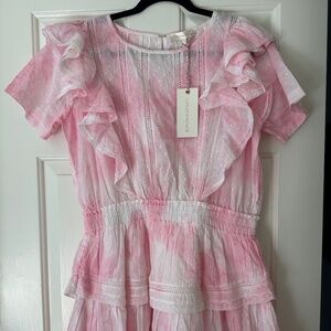 NWT LoveShackFancy Natasha Mini in Island Pink Hand Dye Ruffle Cotton Dress L